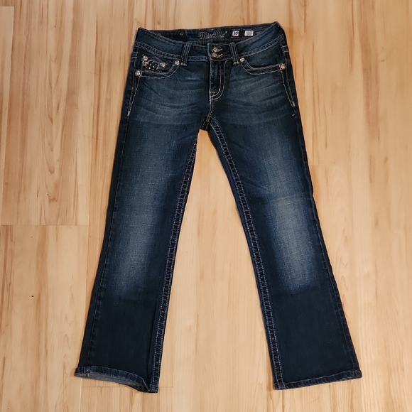 Miss Me Dark Blue Boot Cut Jeans with Rhinestone Accents - Picture 3 of 5